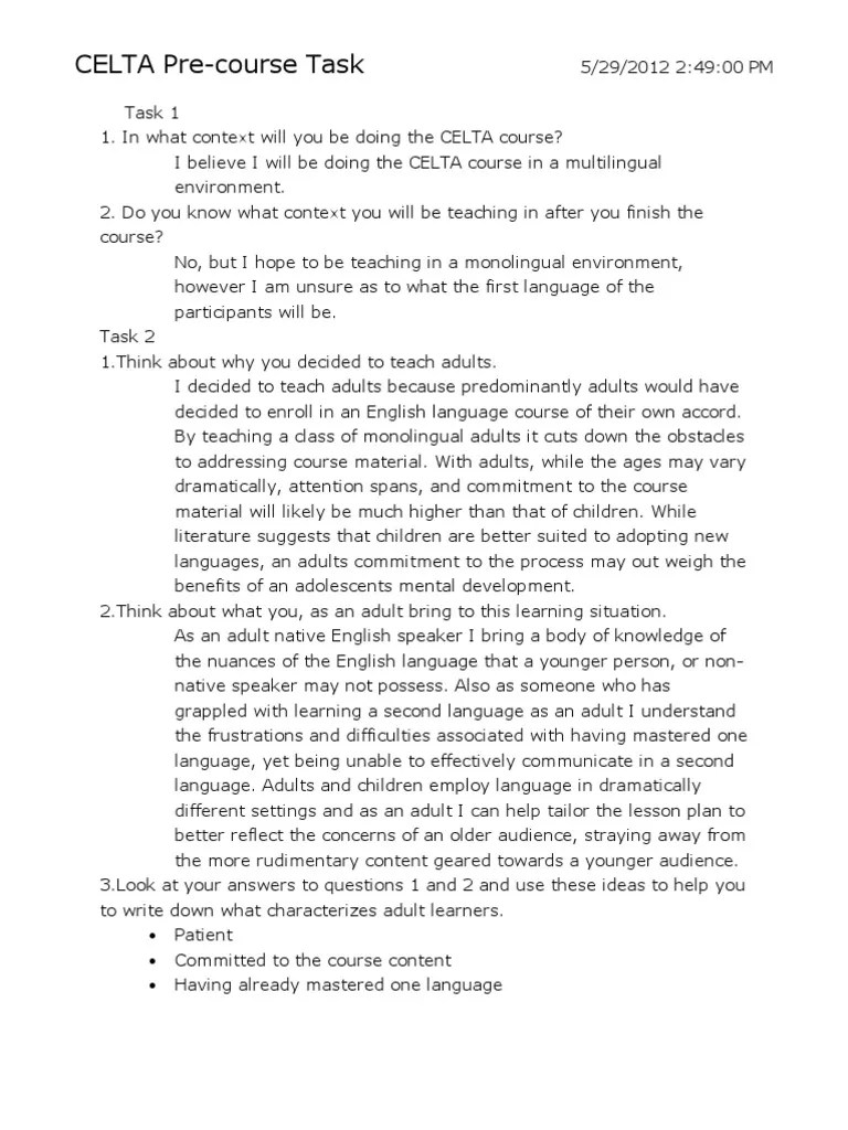 CELTA PreCourse Task PDF Motivation Motivational