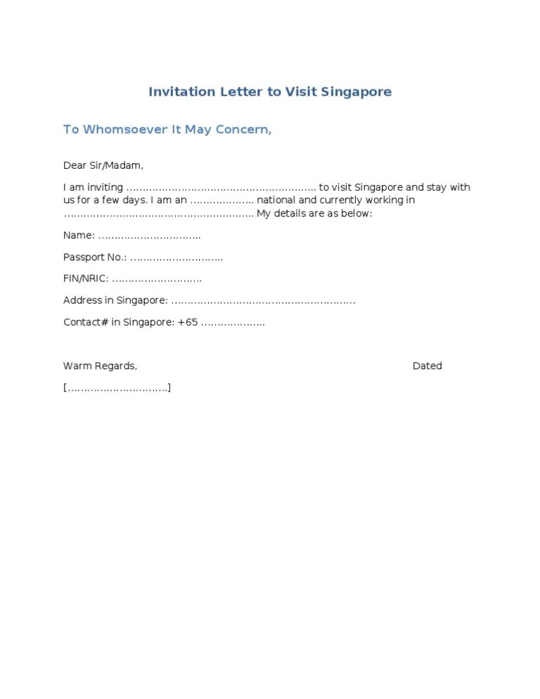 Sample Invitation Letter To Visit Singapore PDF Government And