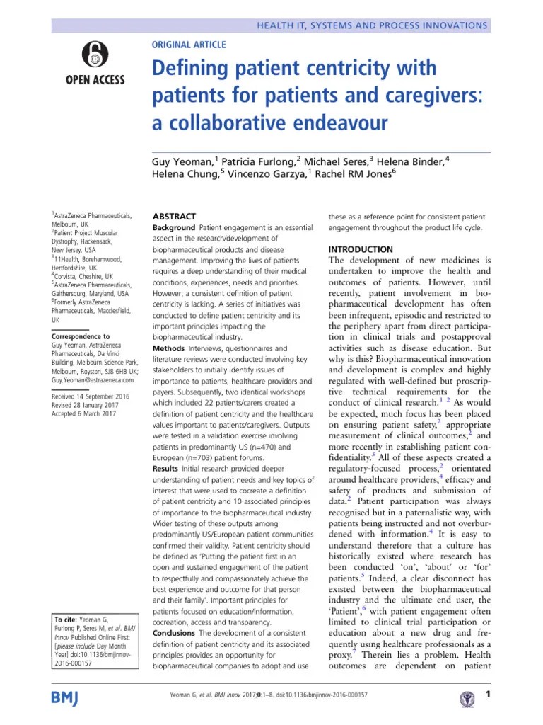 Defining Patient Centricity With Patients For Pati PDF Health Care