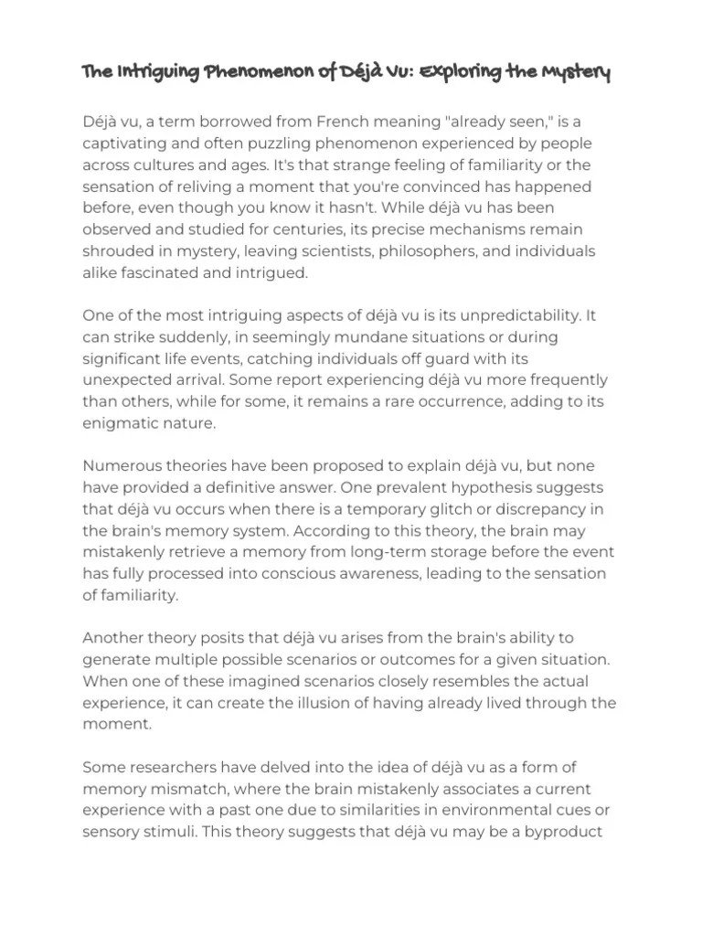 Déjà Vu Exploring The Mystery PDF Experience Consciousness