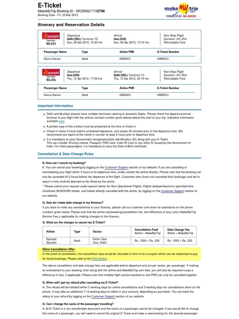 Make My Trip E Ticket NF2506217192790 Baggage Aviation