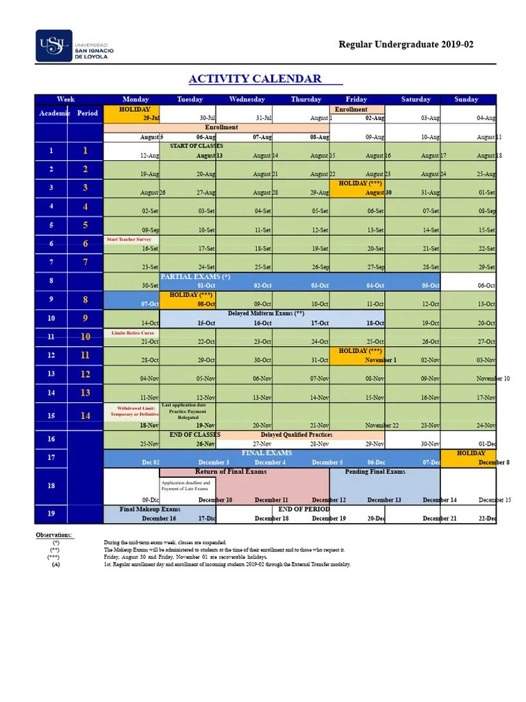 201902 Undergraduate Academic Calendar PDF