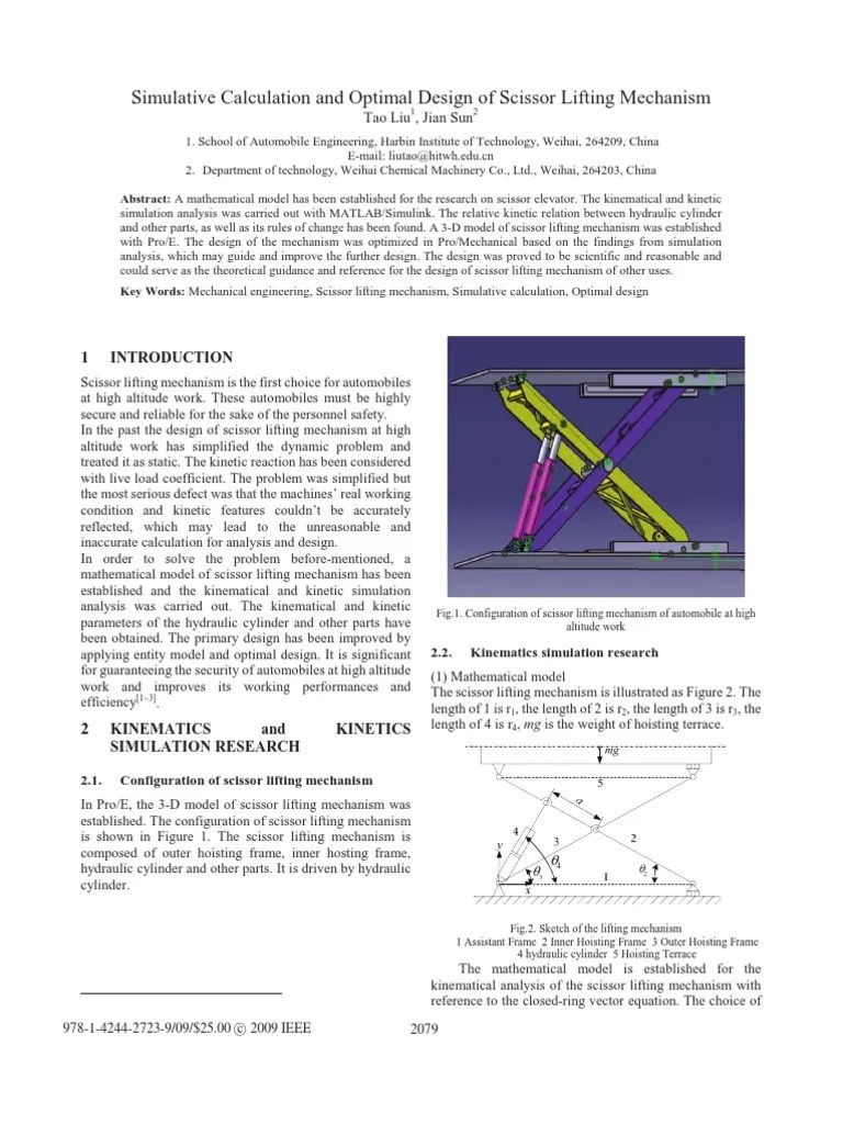 Simulative Calculation and Optimal Design of Scissor Lift Mechanism