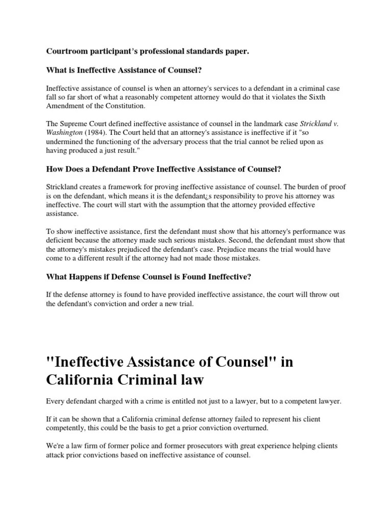 Courtroom Participants Professional Standards Paper PDF Strickland V. Washington Burden Of