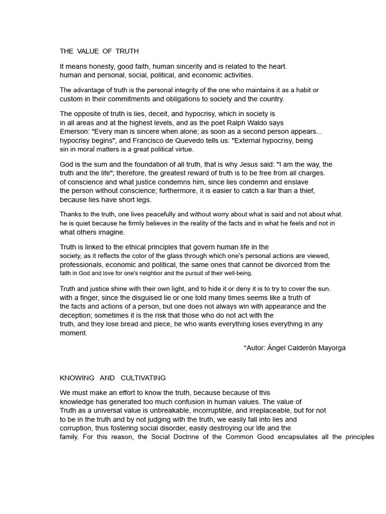 The Value of Truth PDF Truth Socrates