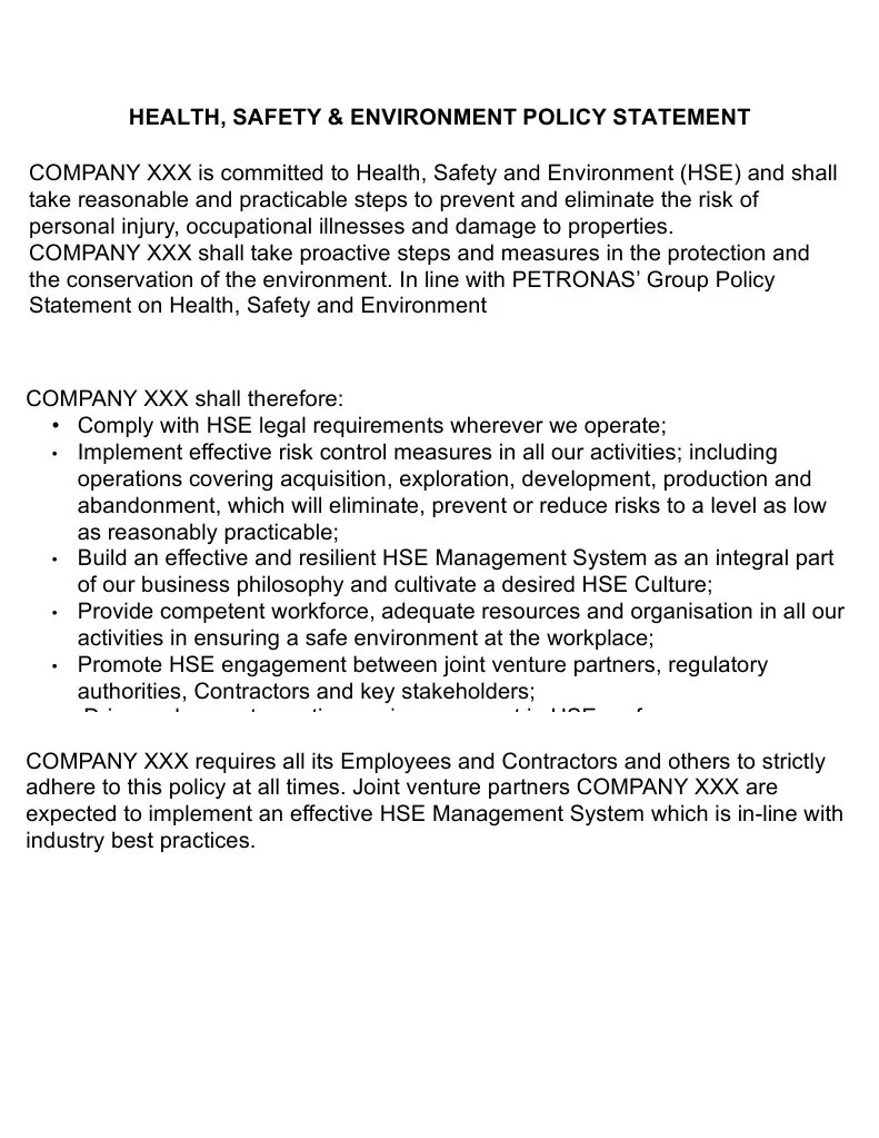 HSE Policy Sample