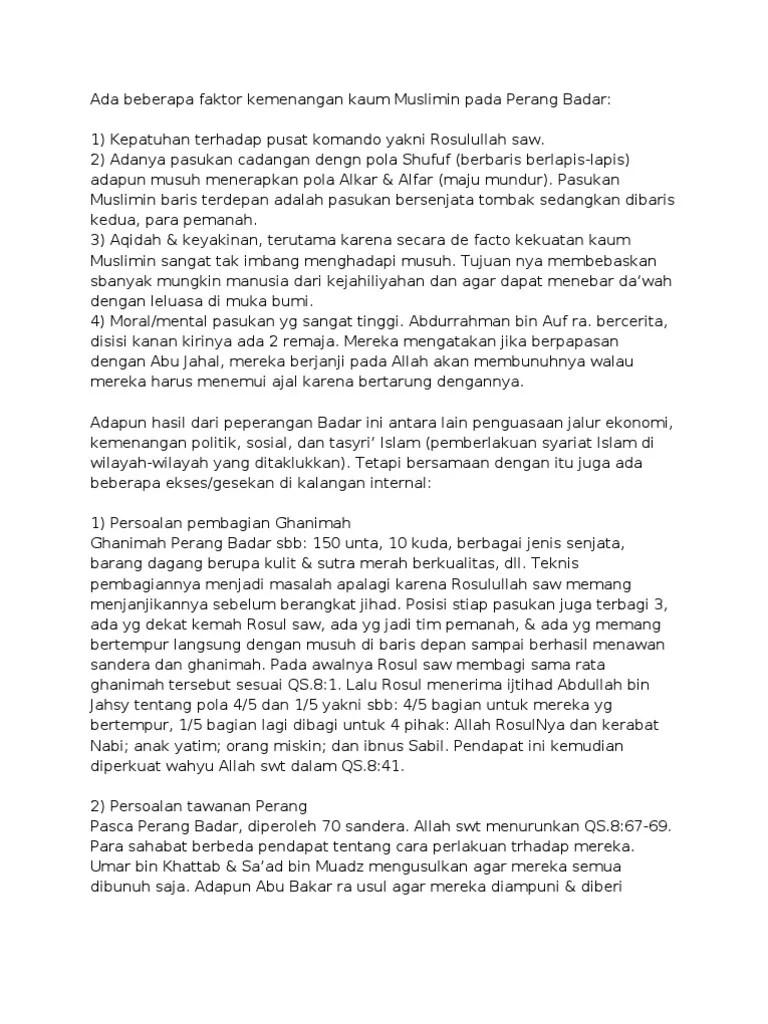 Ada Beberapa Faktor Kemenangan Kaum Muslimin Pada Perang Badar | PDF