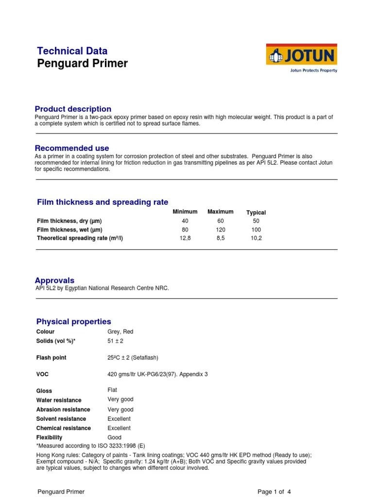 JotunPenguard Primer Tech Data Paint Volatile Organic Compound