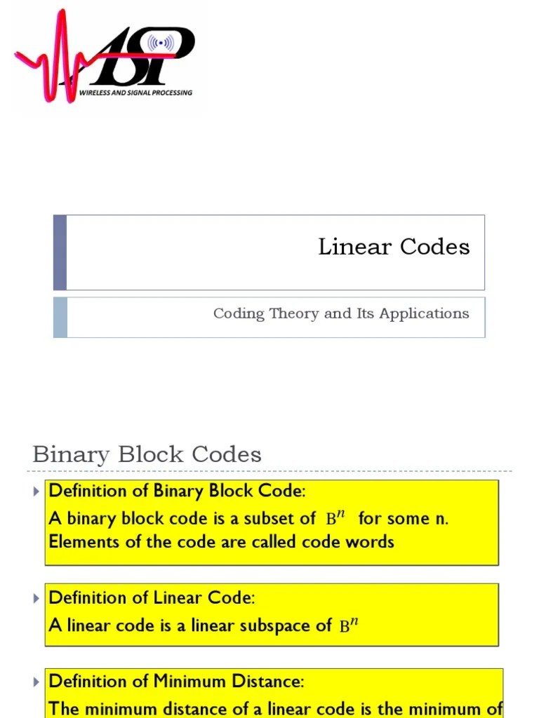 Linear Codes: Coding Theory and Its Applications | PDF | Matrix