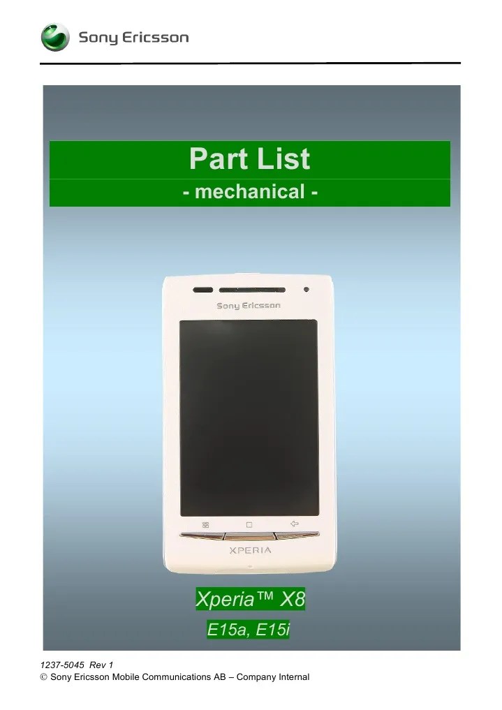 Sony Ericsson E15i Xperia X8 Part List v1 PDF Sony Consumer