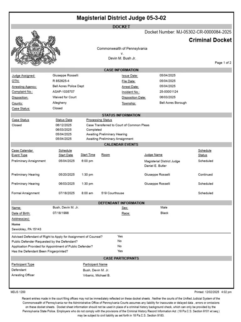 M DJ Docket Sheet PDF Bail Magistrate