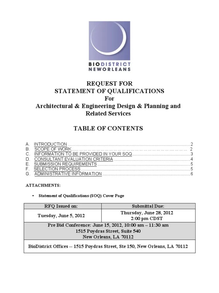 Architecture and Engineering Statement of Qualifications PDF