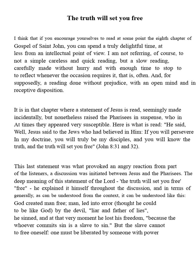 The truth will set you free PDF Jesus Gospel Of John