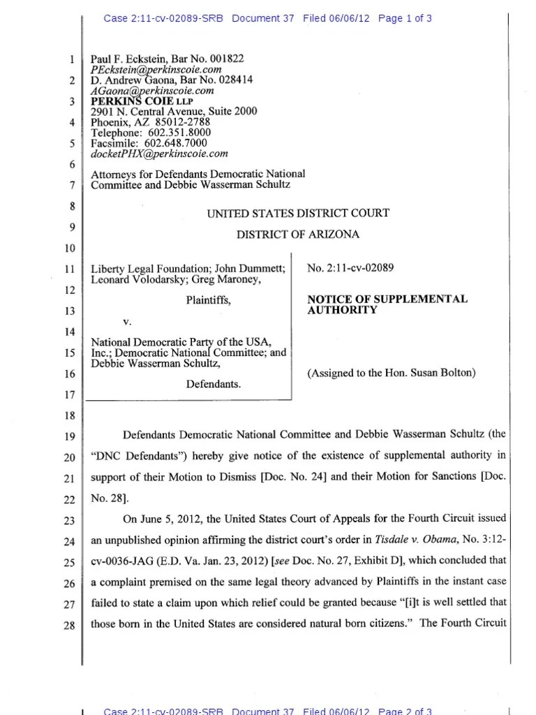 AZ LLF 20120606 Notice of Supplemental Authority (Tisdale