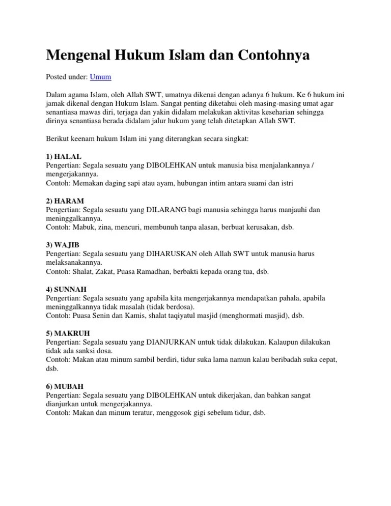 Mengenal Hukum Islam Dan Contohnya | PDF