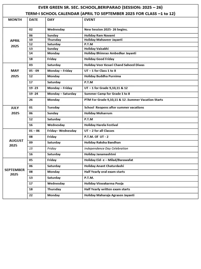 Evergreen School Calendar 202526 PDF