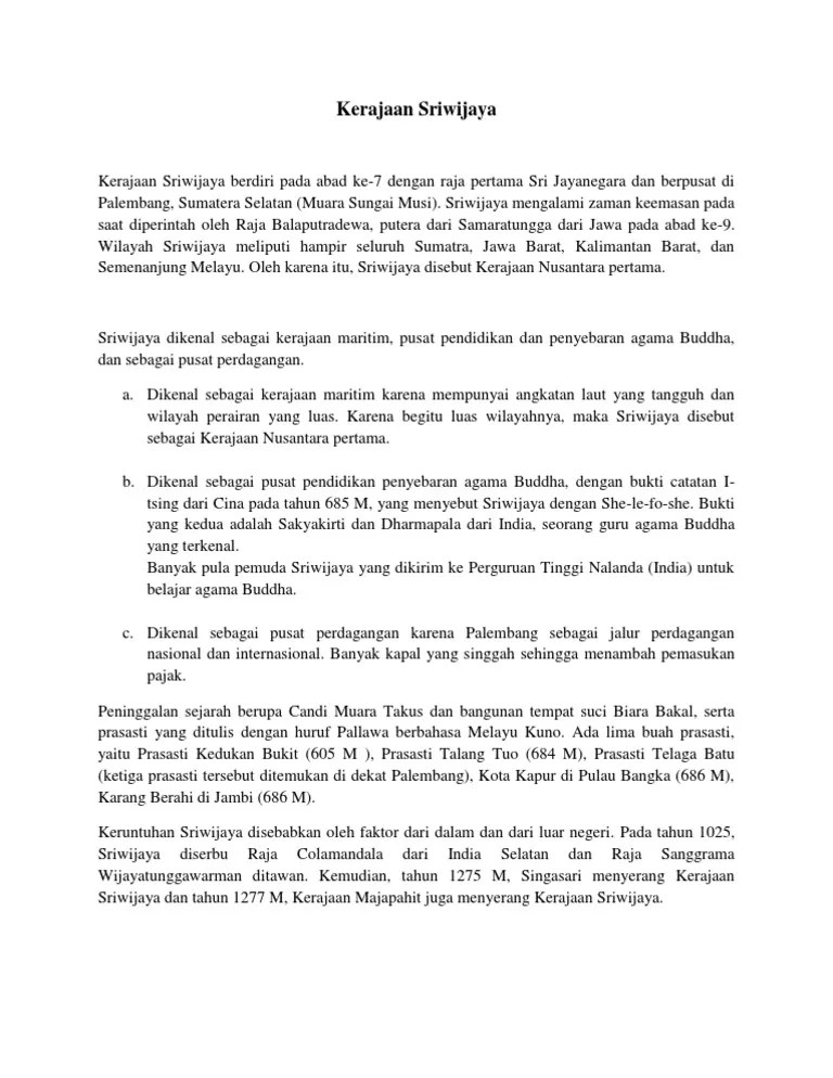 Kerajaan Sriwijaya | PDF
