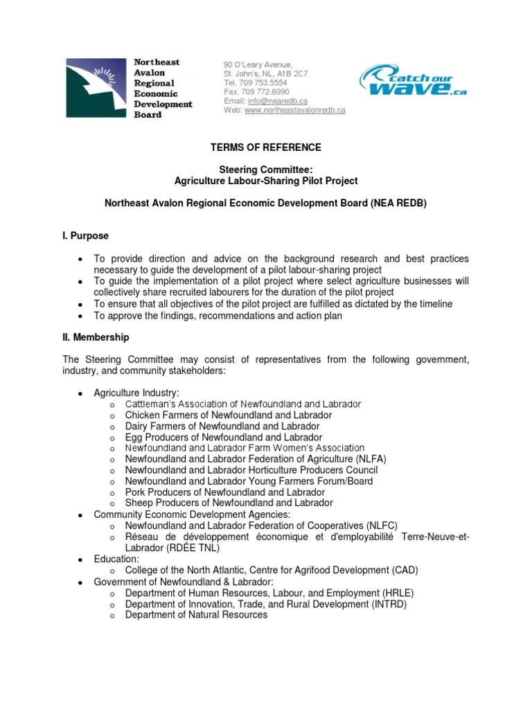 Terms of Reference LabourSharing Steering Committee PDF Board Of