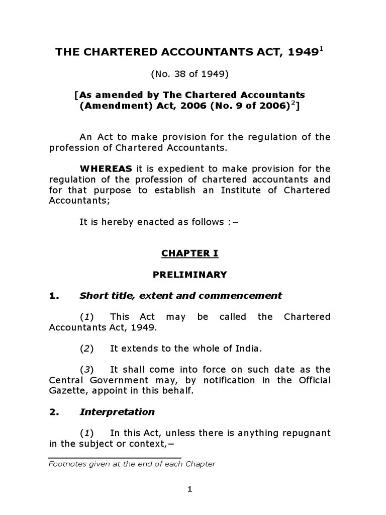Chartered Accountants Act 1949 PDF Accountant Government Of India