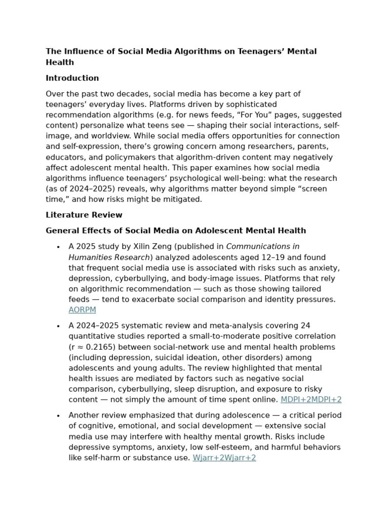 The Influence Of Social Media Algorithms On Teenagers Pdf
