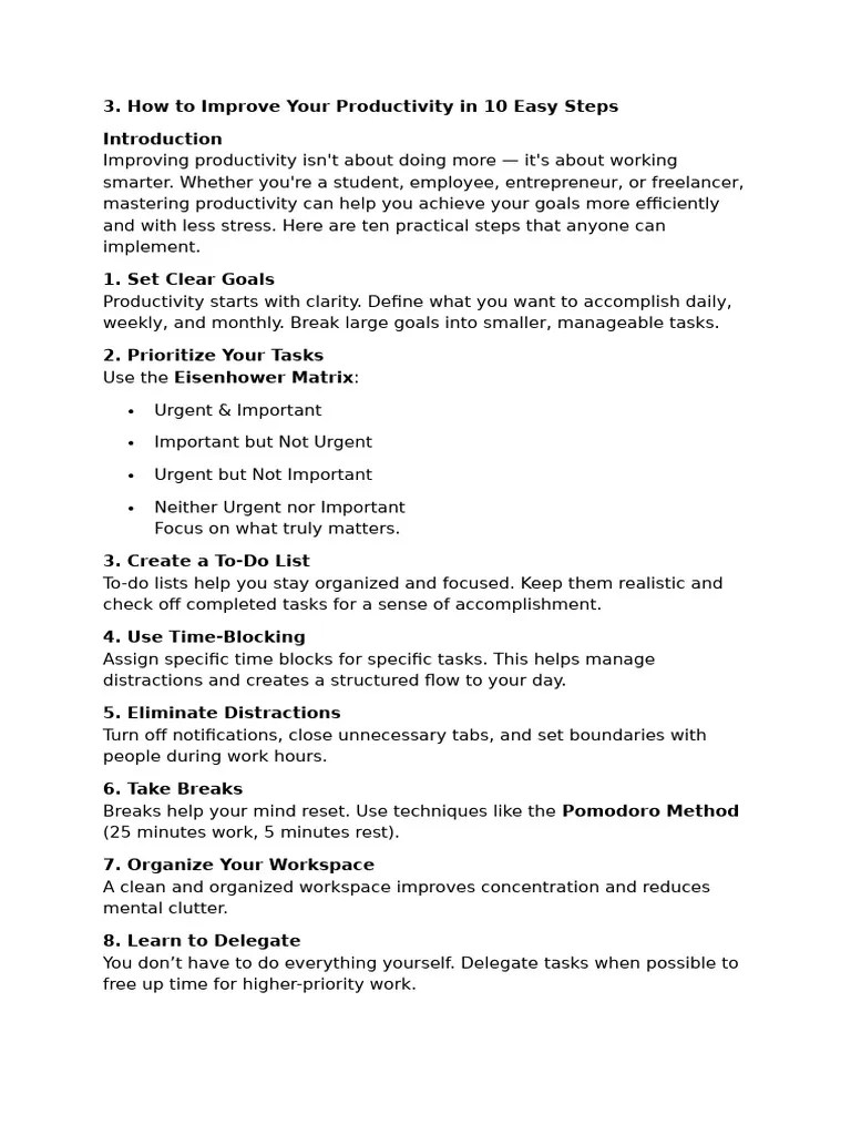 Boost Productivity 10 Simple Steps Pdf Time Management