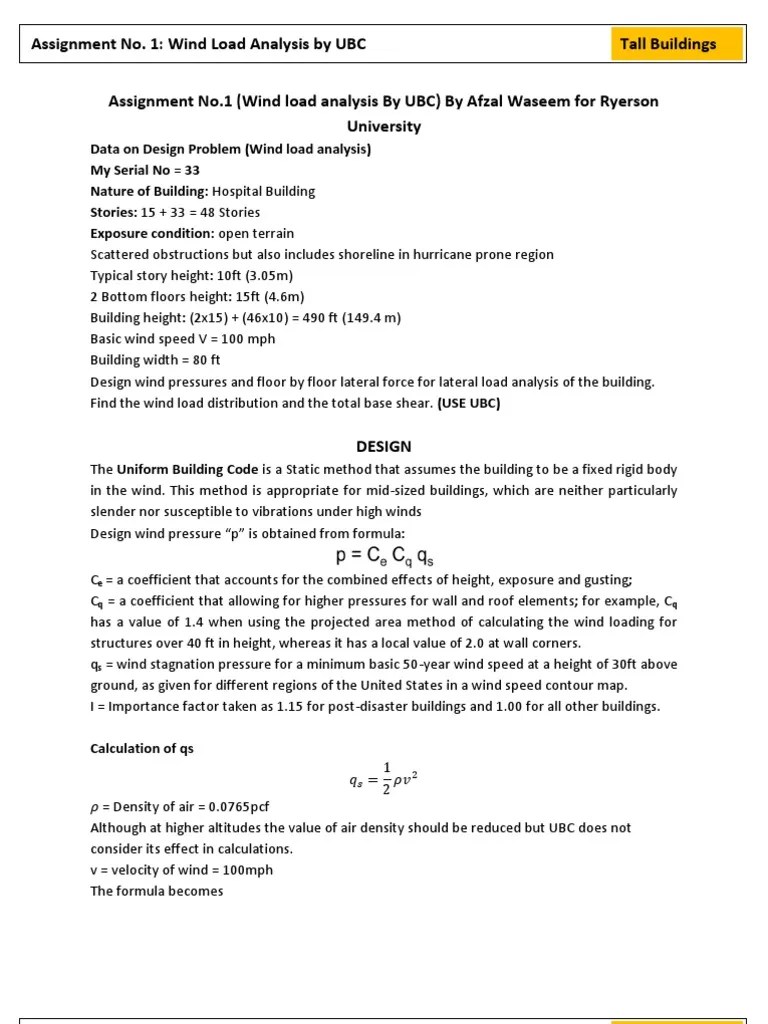 Wind load analysis By UBC for Tall buildings Tall