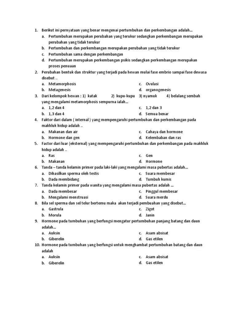 Berikut Ini Pernyataan Yang Benar Mengenai Pertumbuhan Dan