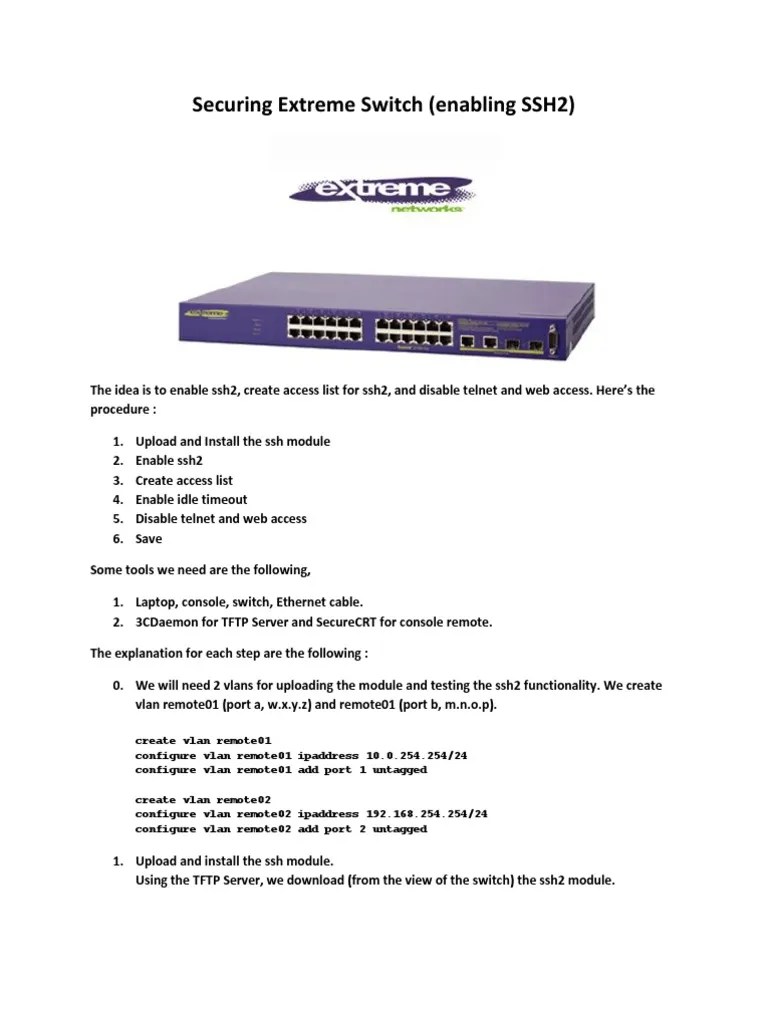 Securing Extreme Switch Command Line Interface Secure Shell