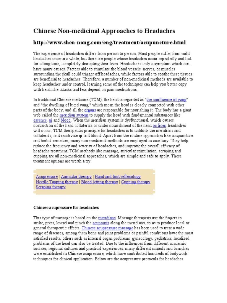 Chinese Non Medicinal Approaches to Headaches