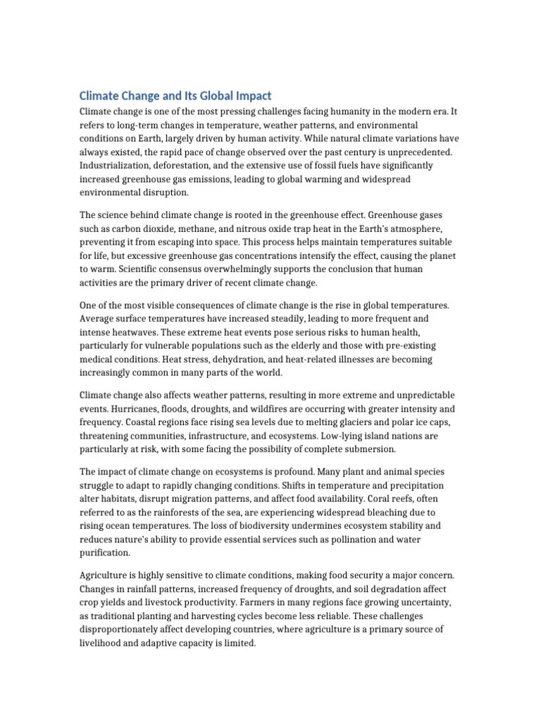 Climate Change and Its Global Impact PDF Climate Change