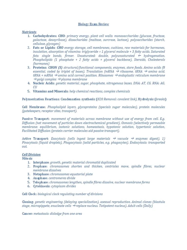 Biology Exam Review Blood Cell (Biology)