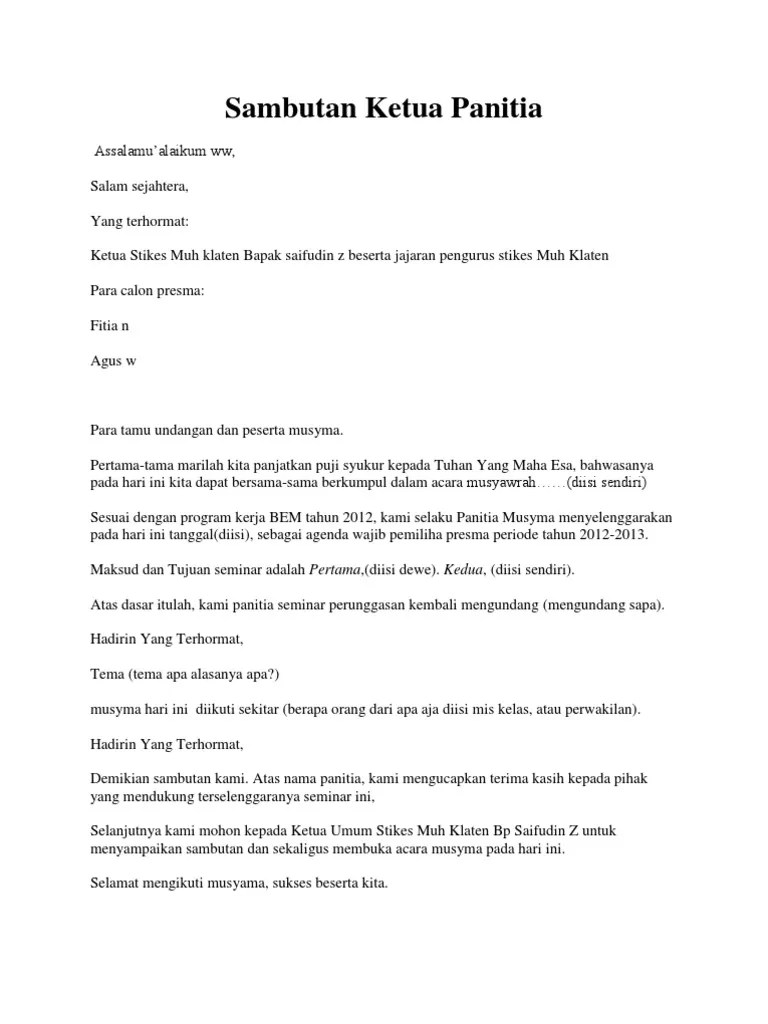 Contoh Kata Sambutan Ketua Panitia Seminar Nasional