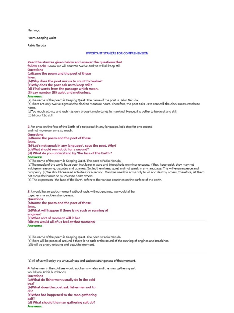 Poem Keeping Quiet PDF