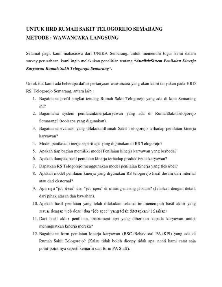 Wawancara Penilaian Kinerja Karyawan RST | PDF