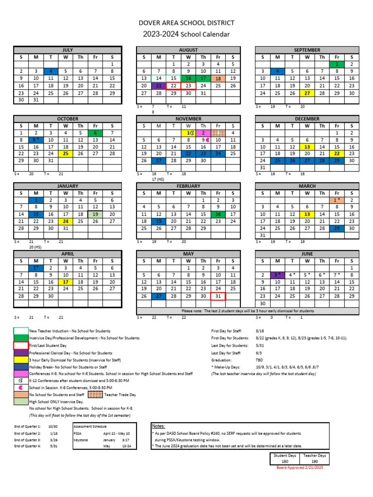 20232024 Dasd Calendar Board Approved 22123 PDF Educational