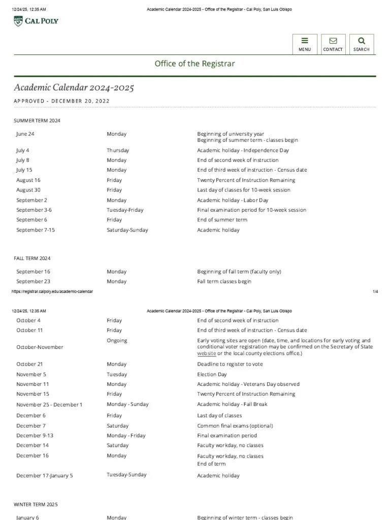 Cal Poly Academic Calendar 20242025 PDF