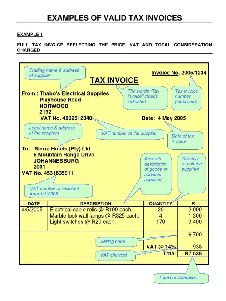 Examples of Valid Tax Invoices PDF Value Added Tax Invoice