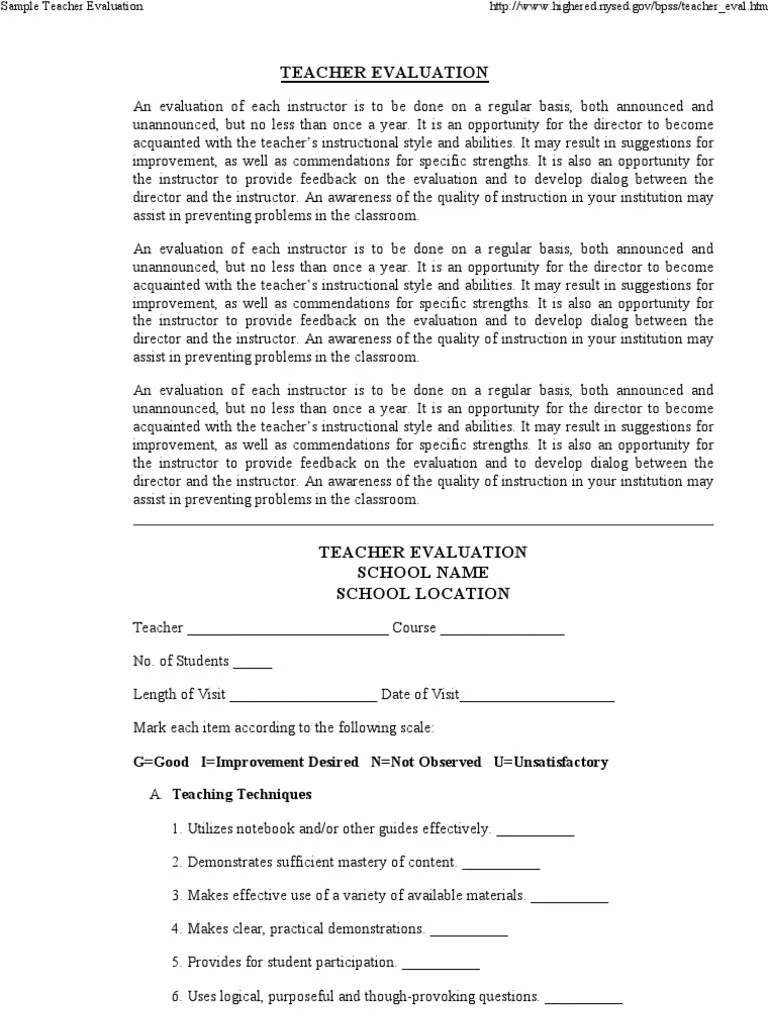 Sample Teacher Evaluation Teachers Applied Psychology
