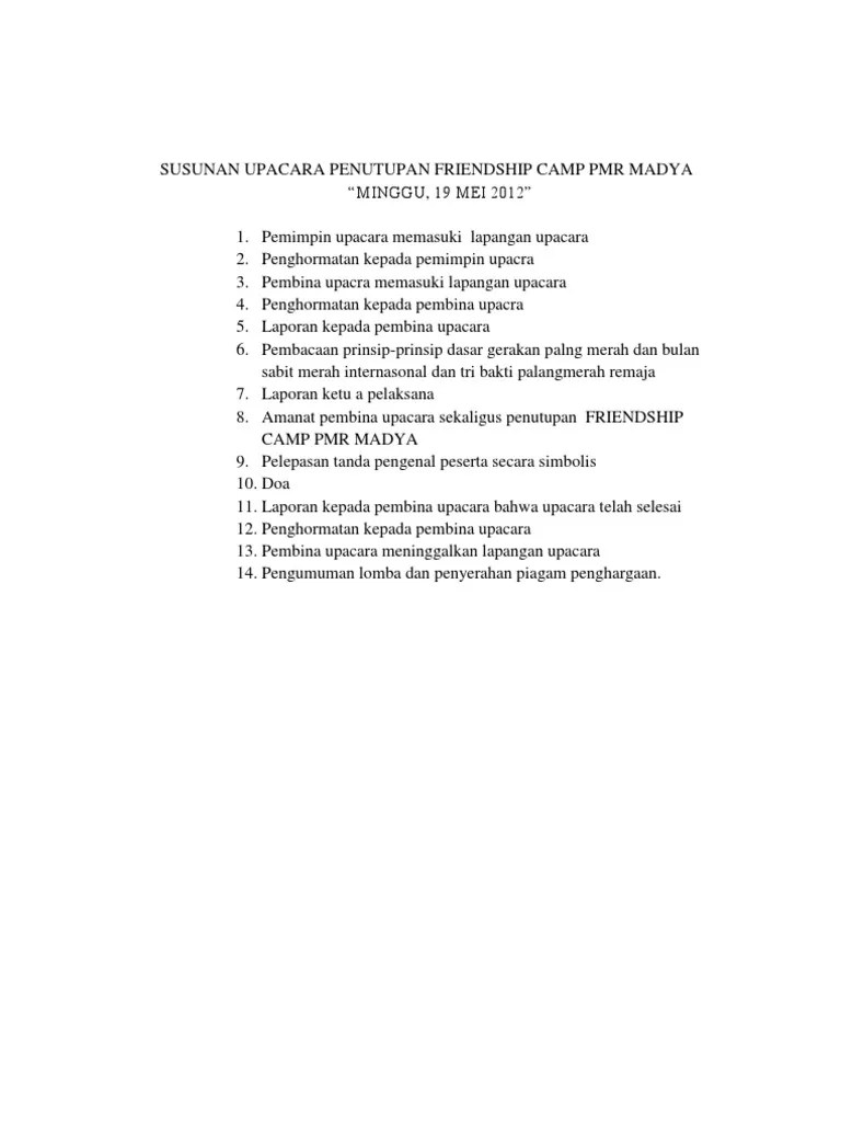Susunan Upacara Penutupan Friendship Camp PMR Madya | PDF