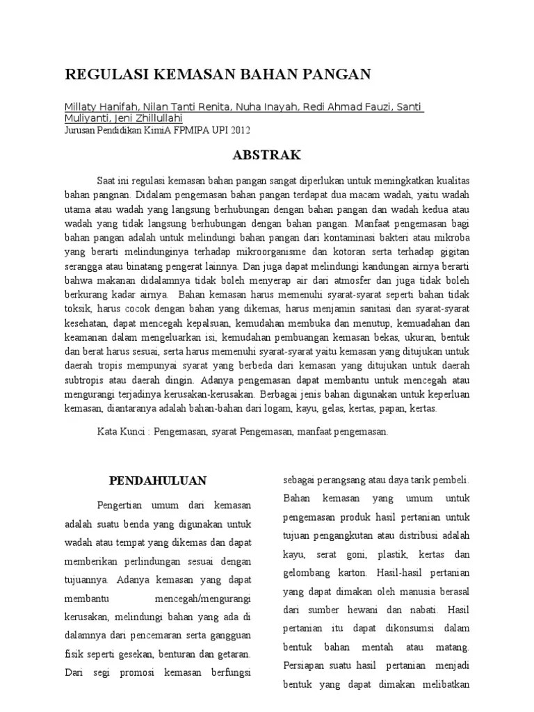 Jurnal Regulasi Kemasan Bahan Pangan | PDF