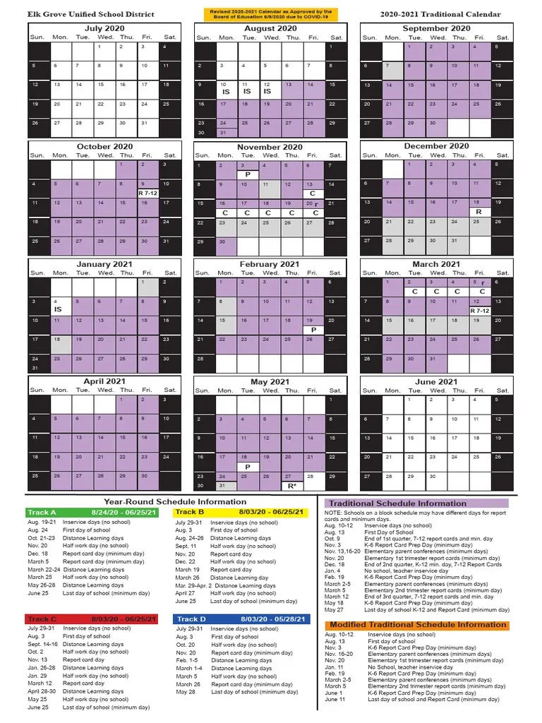 EGUSD Traditional School Academic Calendar 202021 PDF