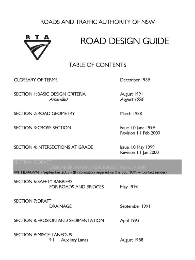 RTA Road Design Guide Traffic Road Transport