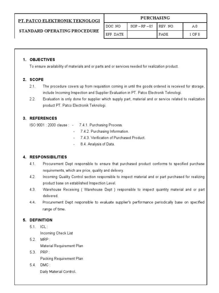 SOP Purchasing Global Business Organization Service Industries