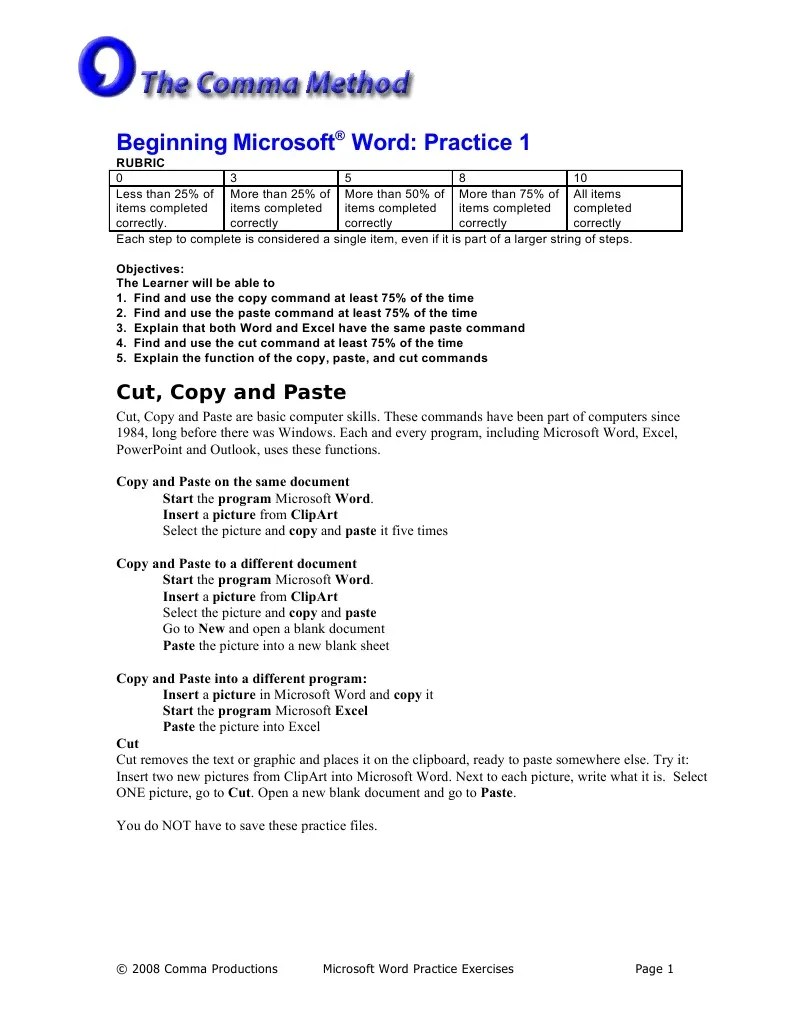 Word Beginning Practice Activities Microsoft Word Microsoft Excel