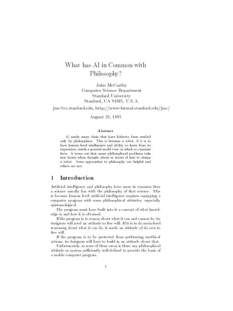 John McCarthy Artificial Intelligence and Philosophy Artificial