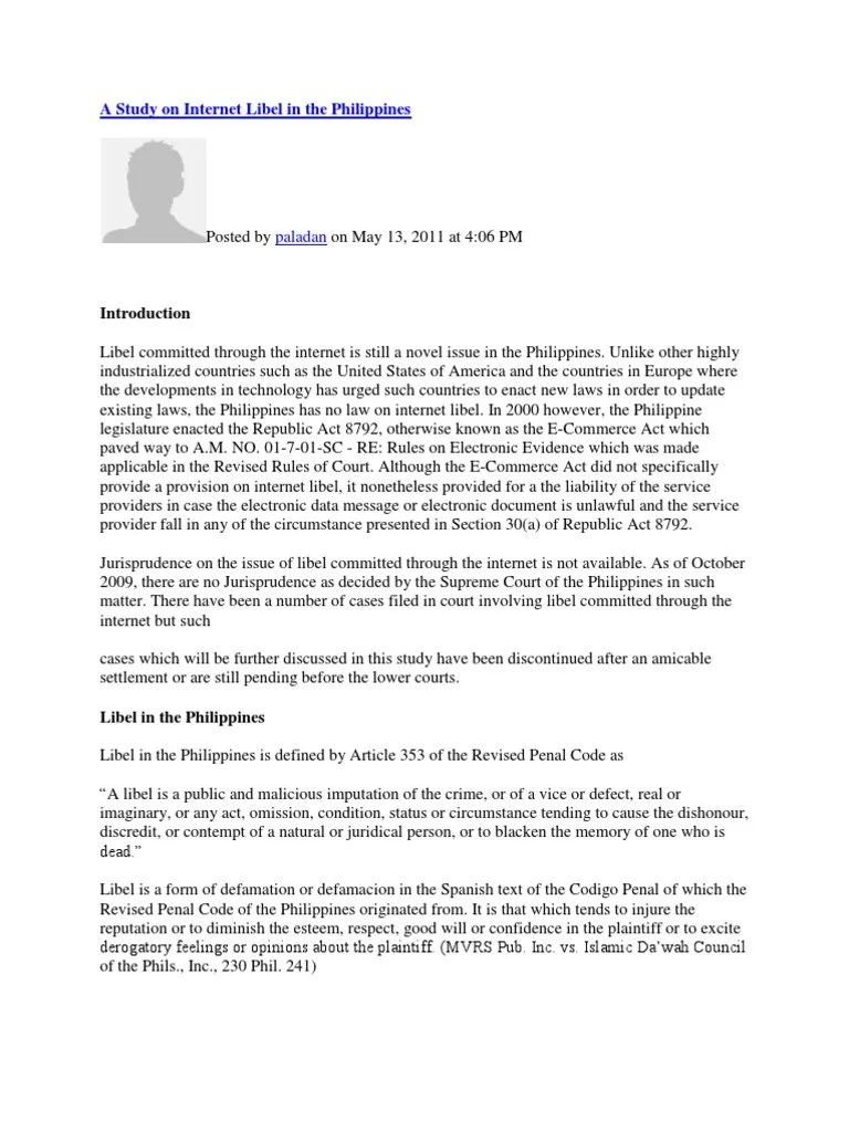 A Study on Libel in the Philippines paladan