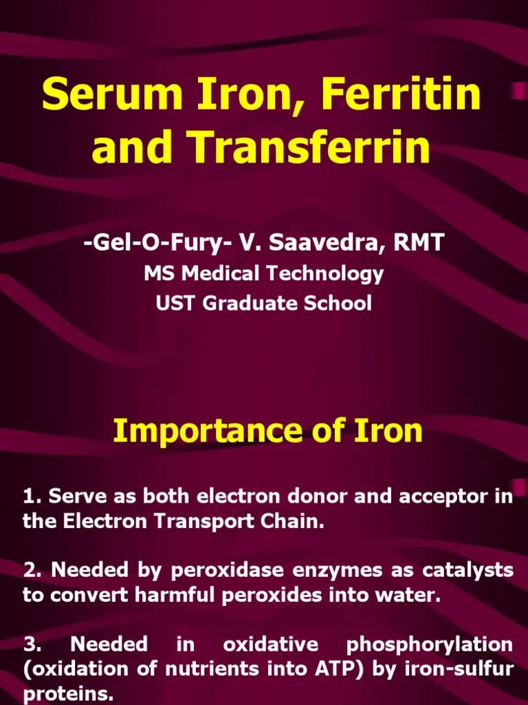 Serum Iron, Ferritin and Transferrin Anemia Iron