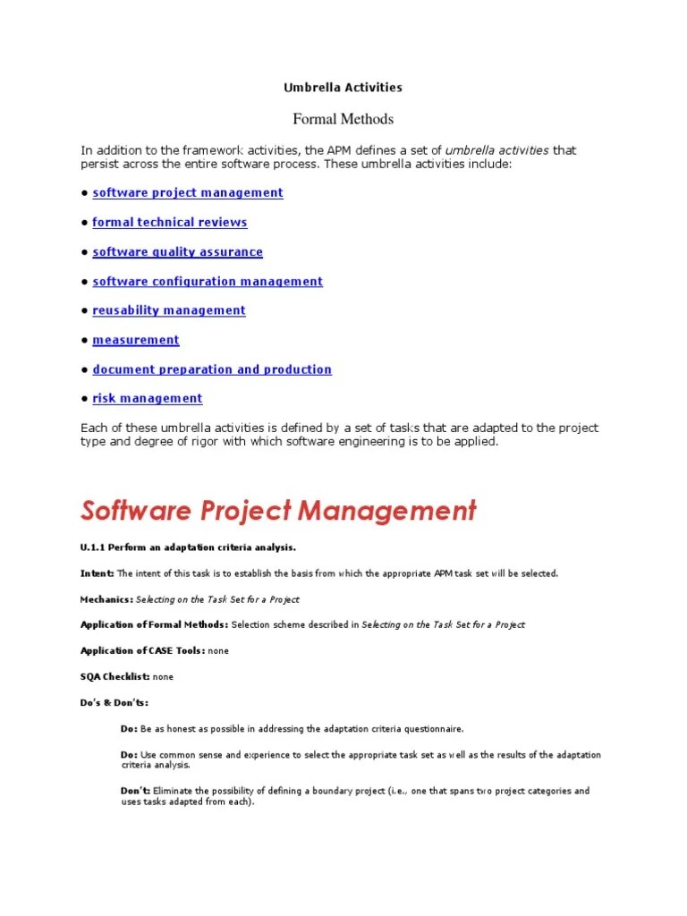 Umbrella Activities Component Based Software Engineering Risk