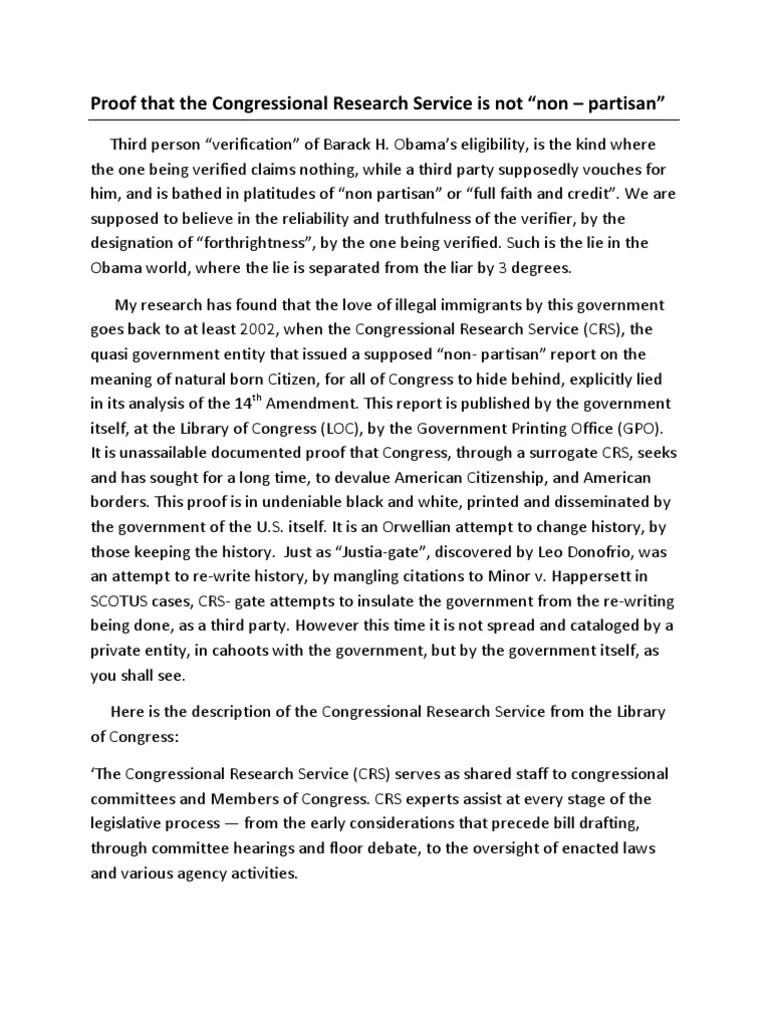 Proof That the Congressional Research Service is Not Congressional