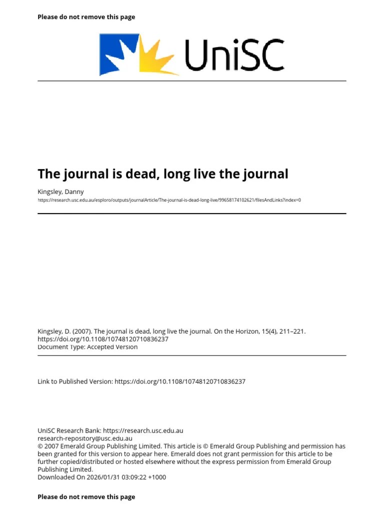 The Journal Is Dead, Long Live The Journal PDF Open Access